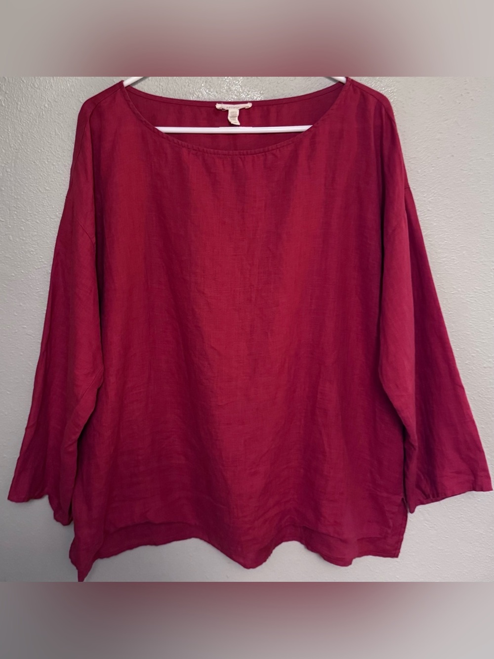 Eileen Fisher Brick Red Linen Long-Sleeve Tunic Shirt